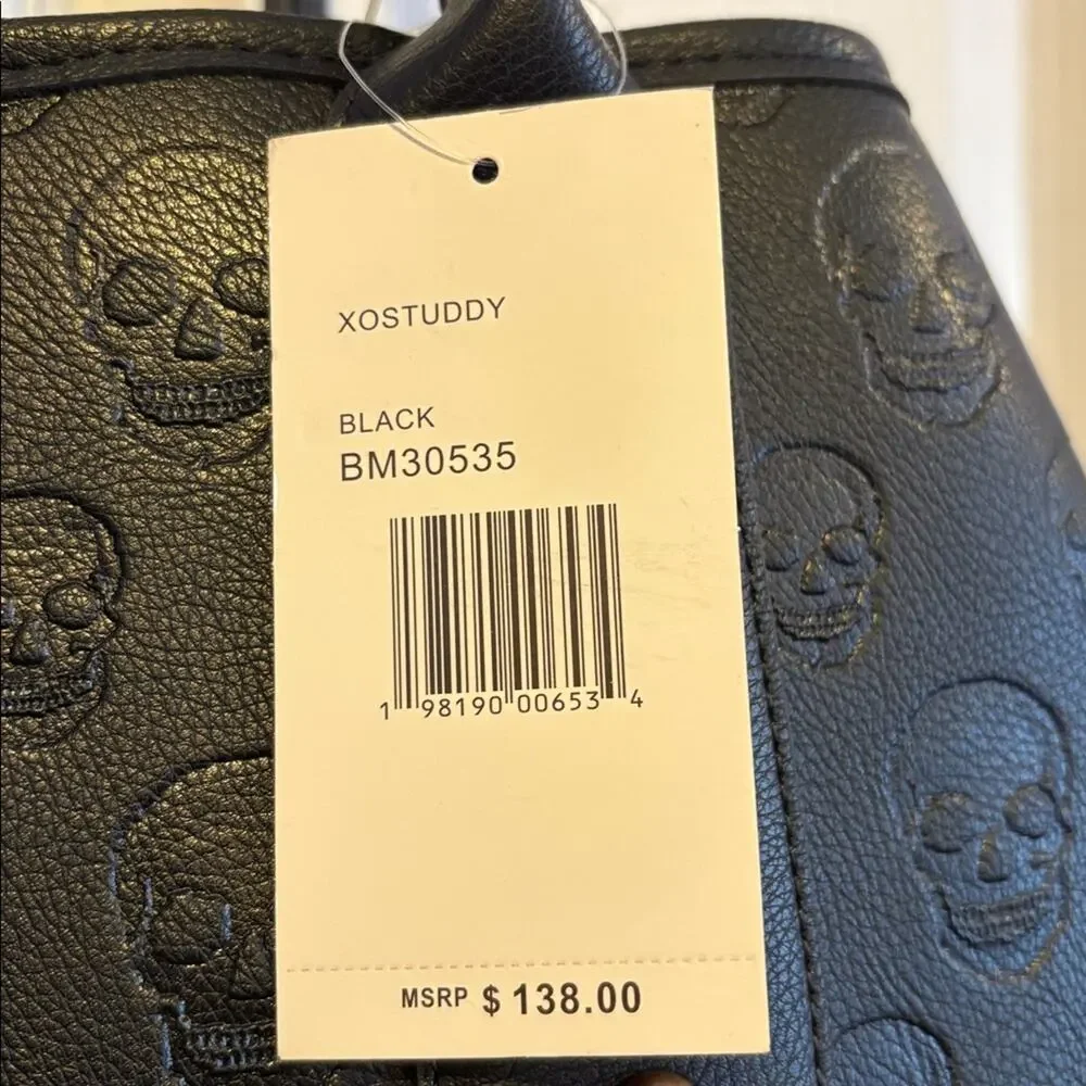 BNWT BETSEY JOHNSON XOSTUDDY Black Skull Embossed Large Tote Bag - Picture 2 of 6